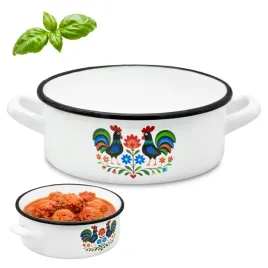 rondel-emaliowany-14cm-z-uchwytami-tradycyjny-garnek-bialy-folk-09l