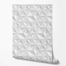 tapeta-na-sciane-efekt-3d-biale-ksztalty-trojkaty-ecru-tlo-do-sypialni