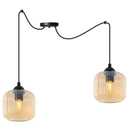 lampa-sufitowa-wiszaca-zyrandol-pajak-czarny-podwojny-miodowe-zlote-klosze