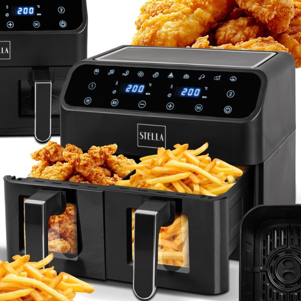 Frytkownica Stella beztłuszczowa Air Fryer podwójna dwukomorowa 2000W 4+4L