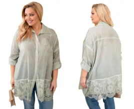 khaki-koszula-damska-bawelniana-plus-size-z-koronkowym-dolem