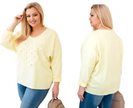 zolta-bluzka-damska-bawelniana-plus-size-z-aplikacja-misia-i-dekoltem-v