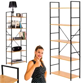 regal-drewniany-nowoczesny-metalowa-rama-5-polek-industrialny-loftowy