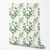 tapeta-na-sciane-zielone-liscie-estetyczne-ecru-tlo-do-kuchni-jadalni-biura