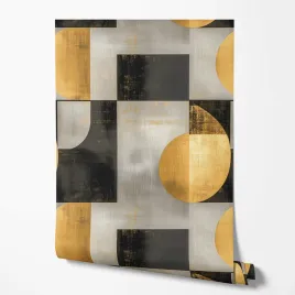 tapeta-na-sciane-czarne-prostokaty-zlote-okregi-ksztalty-do-sypialni-biura