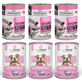 wiejska-zagroda-i-vetprime-mokra-karma-dla-psa-mono-wieprzowina-6x400g