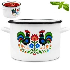 garnek-emaliowany-78l-z-uchwytami-stalowy-bialy-tradycyjny-folk-24cm
