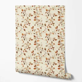 tapeta-na-sciane-czerwone-brazowe-listki-bezowe-tlo-do-biura-kuchni