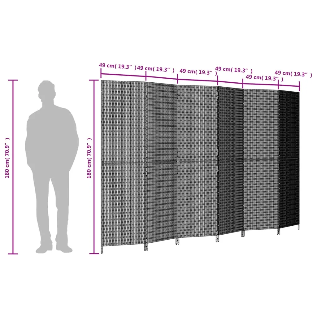 parawan-6-panelowy-czarny-polirattan-stan-nowy