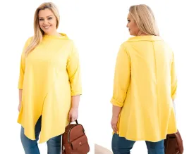 zolta-bluzka-damska-bawelniana-plus-size-asymetryczna-z-podwijanym-rekawem
