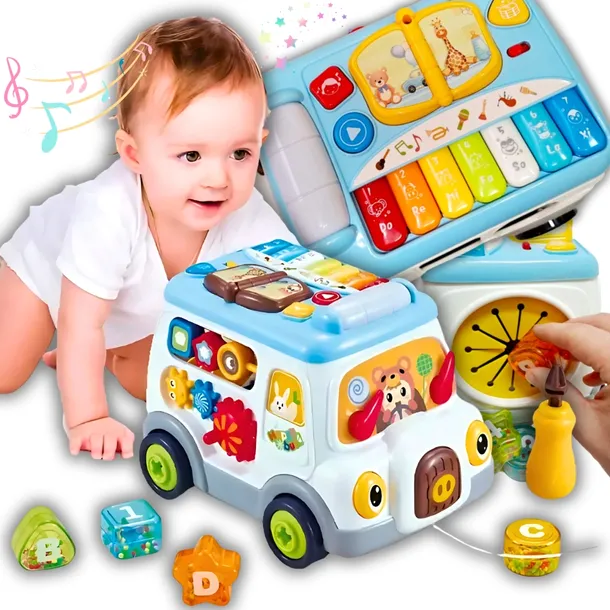 AUTO EDUKACYJNE INTERAKTYWNE AUTOBUS DŹWIĘK PIANINO SORTER NAUKA DLA DZIECI