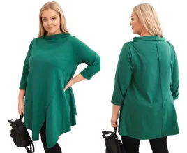 ciemno-zielona-bluzka-damska-bawelniana-plus-size-asymetryczna-z-podwijanym