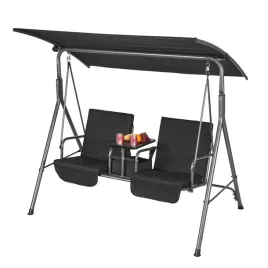 hustawka-ogrodowa-2-osobowa-z-baldachimem-i-taca-czarna-174-cm
