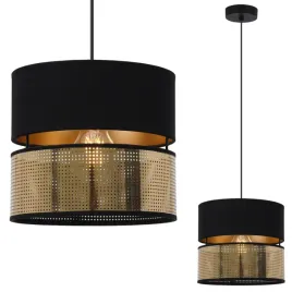 lampa-wiszaca-sufitowa-zyrandol-podwojny-abazur-czarno-zloty-glamour-siatka