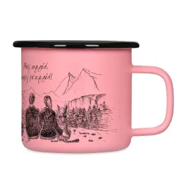 kubek-emaliowany-retro-mniej-wygod-wiecej-przygod-rozowy