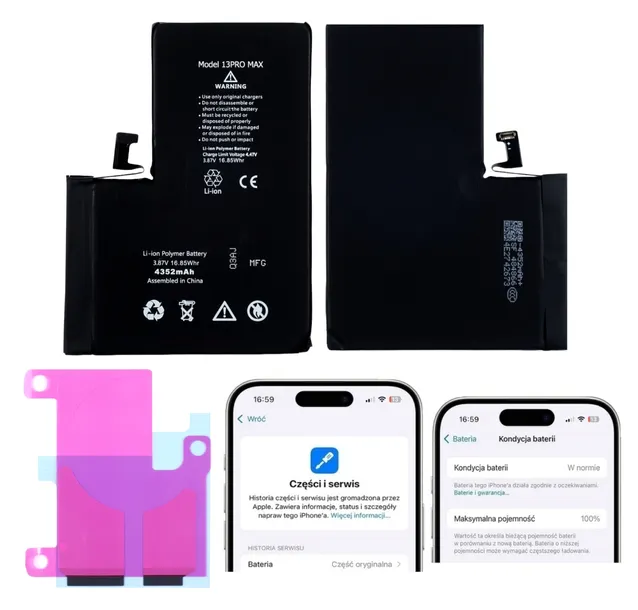 Bateria iPhone 13 Pro Max BEZ KOMUNIKATU 4352 mAh OEM Jakość Kondycja 100%