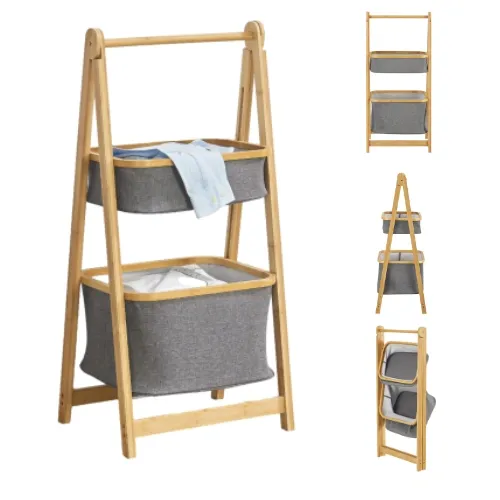 Regał na Zabawki 97x45x36 Bambus Kosz Organizer na Zabawki dla Dzieci Szary