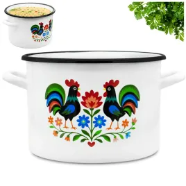 garnek-emaliowany-17l-z-uchwytami-stalowy-bialy-tradycyjny-folk-14cm