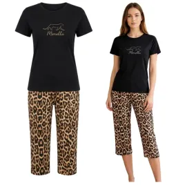 pizama-damska-bawelniana-krotki-rekaw-spodnie-3-4-elegancka-panterka-xxl