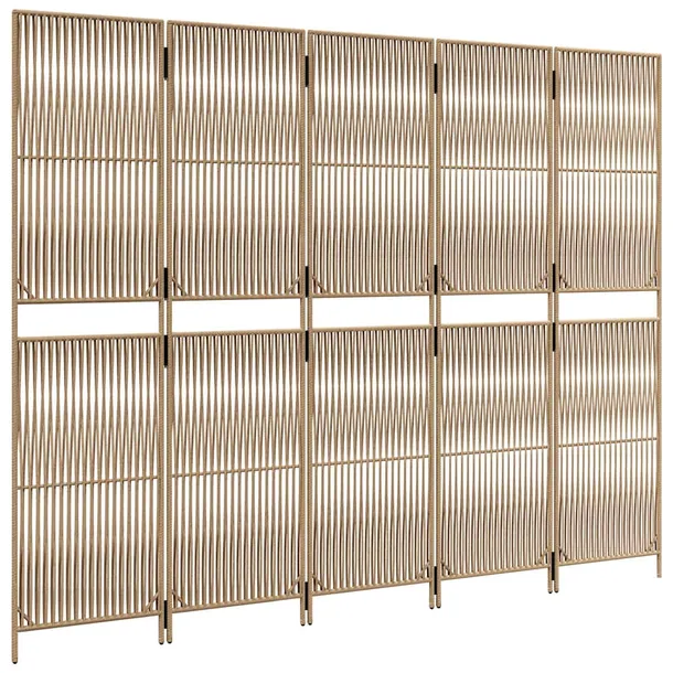 parawan-5-panelowy-bezowy-polirattan-producent-vidaxl