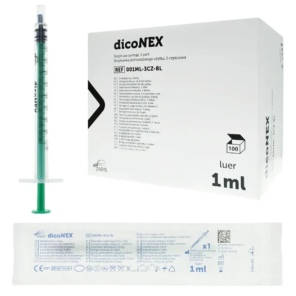 dicoNEX Strzykawka iniekcyjna 1ml U100 3-częściowa luer 100 szt. ZARYS
