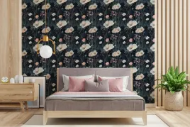 tapeta-na-sciane-kwiaty-bialy-rozowy-granatowe-tlo-do-jadalni-kuchni