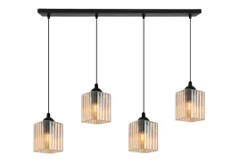 lampa-sufitowa-wiszaca-zyrandol-czarna-4-zrodla-miodowe-ryflowane-klosze
