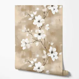 tapeta-na-sciane-kwiaty-farba-biale-platki-bezowe-tlo-do-kuchni-jadalni