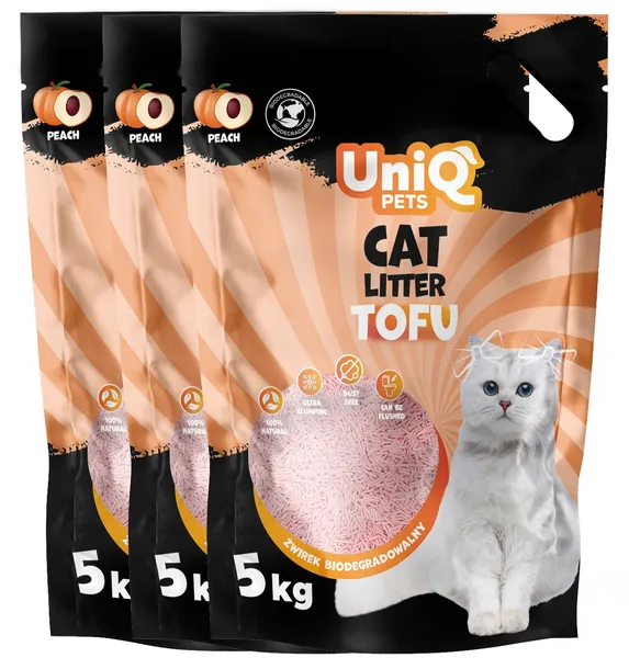 Żwirek zbrylający dla kota tofu brzoskwiniowy 15kg - biodegradowalny