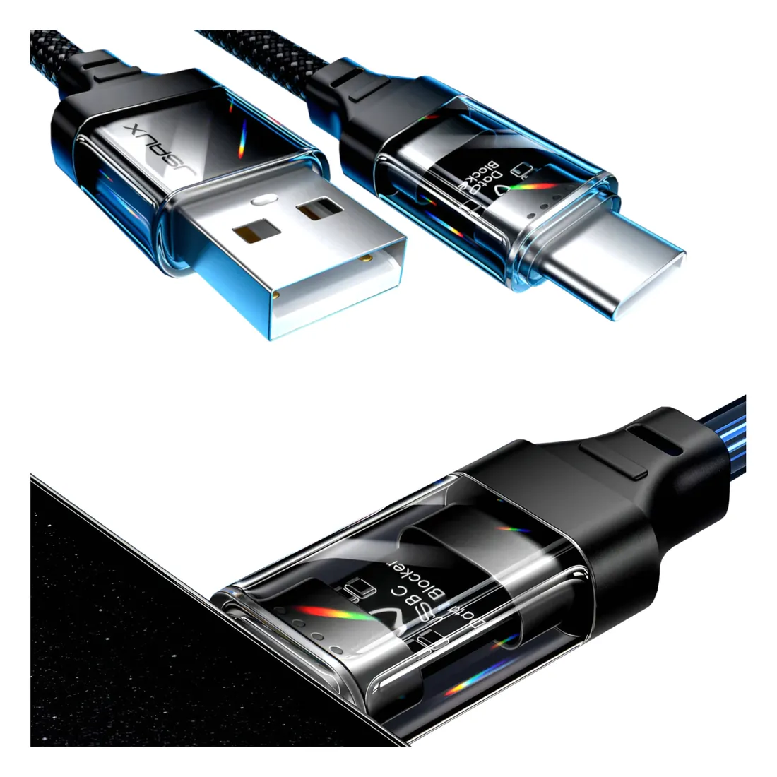 przezroczysty-bloker-danych-data-blocker-kabel-jsaux-usb-c-do-usb-a-2m-stan-nowy