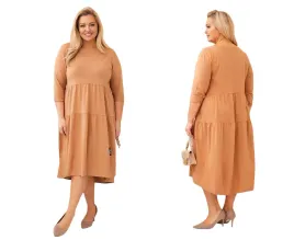 camelowa-sukienka-damska-bawelniana-plus-size-rozkloszowana-z-dlugim-rekawe