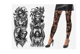 rajstopy-damskie-halloweenowe-wzory-tatuaze-bezowo-czarne-halloween