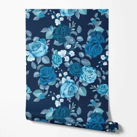 tapeta-na-sciane-niebieskie-turkusowe-kwiaty-granatowe-tlo-do-sypialni