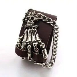 meska-bransoletka-mix-wzorow-brazowa-z-metalowym-lancuszkiem