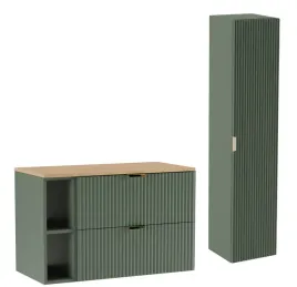 zielony-zestaw-lazienkowy-100cm-szafka-blat-regal-slupek-ryflowane-fronty