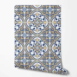 tapeta-na-sciane-kafelki-zlote-niebieskie-linie-ksztalty-do-lazienki