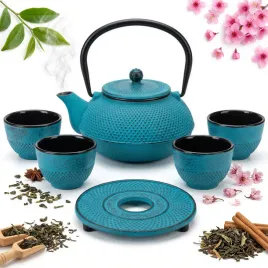 czajnik-zeliwny-15l-zaparzacz-5-ele-turkusowy-do-herbaty-4-czarki-zestaw