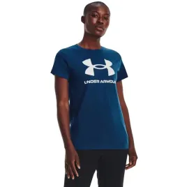 under-armour-t-shirt-damski-sportstyle-logo-niebieski-s