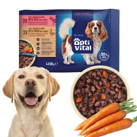 mokra-karma-dla-doroslych-psow-kaczka-wolowina-w-sosie-mix-optivital-4x85g
