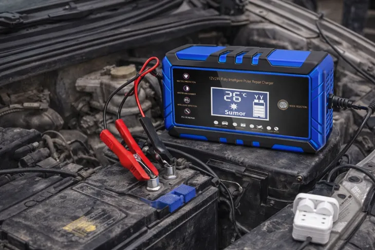 prostownik-samochodowy-12v-24v-8a-inteligentna-ladowarka-akumulatora-lcd-stan-nowy-marka-bez-marki