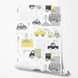 tapeta-na-sciane-dzieciece-pojazdy-samochody-swiatla-do-pokoju-dziecka
