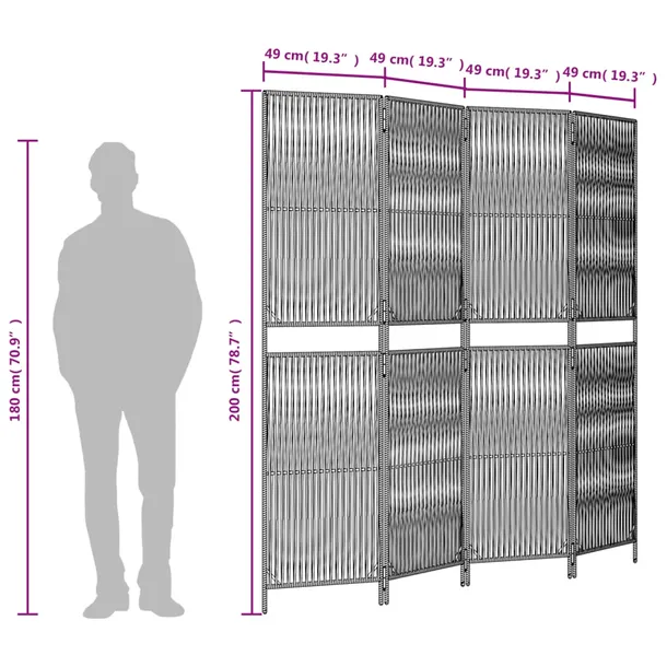 parawan-4-panelowy-szary-polirattan-kod-producenta-365394-stan-nowy
