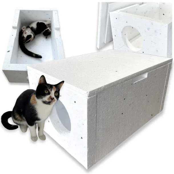Domek budka DLA KOTA ze styropianu CIEPŁA box 59 x 39 x 30 cm na zewnątrz