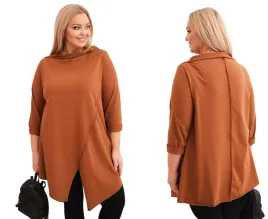 ciemno-camelowa-bluzka-damska-bawelniana-plus-size-asymetryczna-z-podwijany