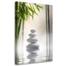 obraz-do-salonu-sypialni-kuchni-biura-biale-kamienie-biale-bambus-zen-spa