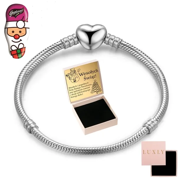 BRANSOLETKA DAMSKA SREBRNA 925 DO CHARMS MODUŁOWA SERCE Z GRAWEREM + GRATIS