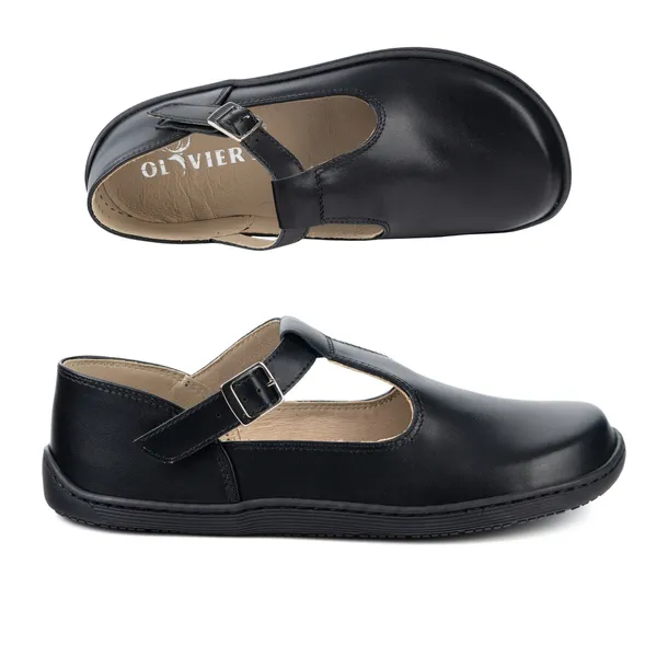 Damskie buty barefoot skórzane Olivier Iria klamerka czarne lico