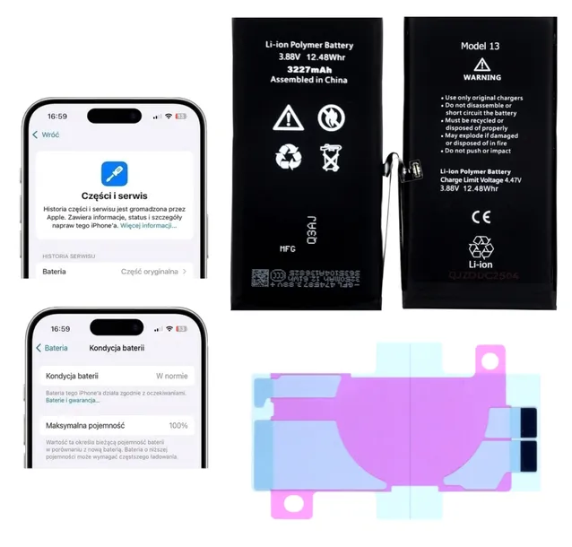 Bateria do iPhone 13 BEZ KOMUNIKATU 3227 mAh OEM Jakość Kondycja 100%
