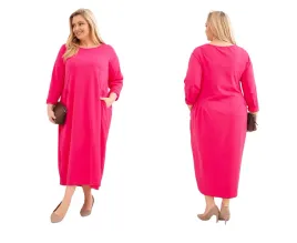 fuksja-sukienka-damska-bawelniana-plus-size-o-luznym-kroju-z-rekawem-3-4