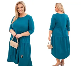 morska-sukienka-damska-bawelniana-plus-size-rozkloszowana-z-dlugim-rekawem